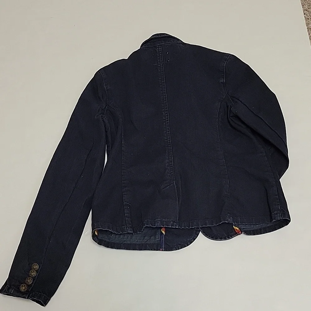 Ralph Lauren 100% cotton denim navy blazer w/crest girl's 14 prep school uniform